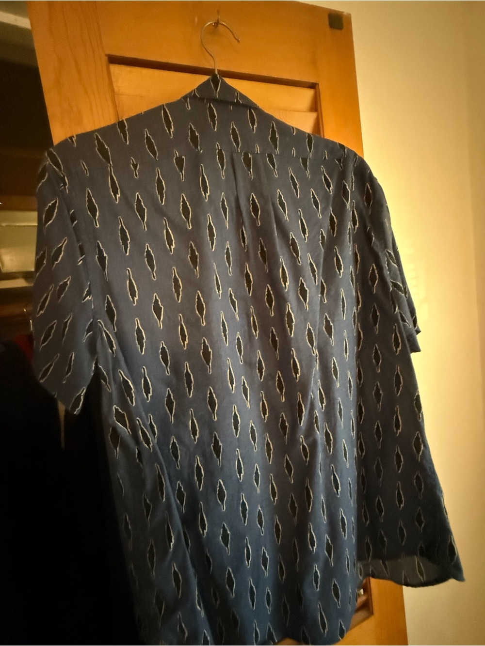 J. Crew Navy Short Sleeve Button-Down with Geometric Print